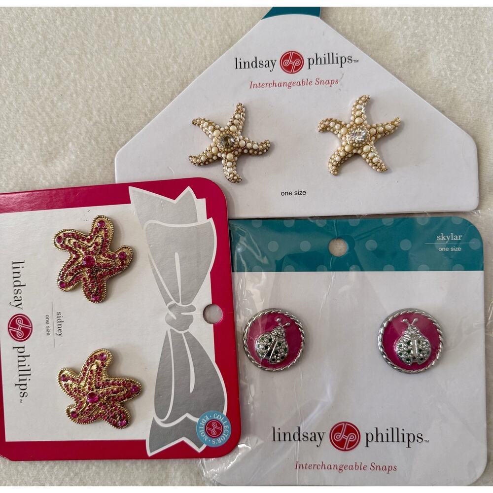 Lot of 3 Lindsay Phillips Interchangeable Snaps Shoes Charms - Brand New BEACHY